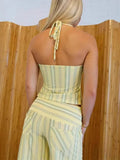 MQTIME  -  Women's Striped High Waist Wide Leg Pants Sets Chic Sleeveless Backless Halter Lace Up Tops Suits 2025 Summer Casual Street Wear