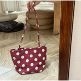  MQTIME  -  Kawaii Light Blue Polka Dot Canvas Tote Bag Women Small Thin Strap Shoulder Bag Casual Daily Shopping Mini Handbag