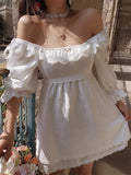 MQTIME  -  Summer New Princess Dress Square Collar Cotton A-line White Dress Embroidered Lace Mini Dress Open Back Vestidos