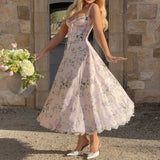 MQTIME  -  Women Vintage Dress Strapless Floral Printing Romantic France Style Retro Maxi Dress Mujer A-line Cotton Vestidos