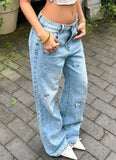 MQTIME  -  New Chinese Style Embroidered Jeans for Women In Early Autumn Personalized Fashion Slim Wide Leg Straight Leg Denim Pants