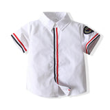 MQTIME  -  Summer Toddler Boy Outfits Kids Clothes Korean Fashion Stripe Short Sleeve Cotton Baby Tops+Hole Shorts Children's Sets BC1065
