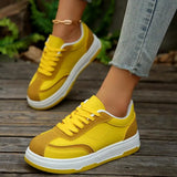  MQTIME  -  Fashion Mix Color Lace Up Flat Skate Shoes Women Autumn Round Toe Soft Thick Bottom Sneakers Comfort Non Slip Sports Shoes