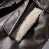 MQTIME  -  Fashion Retro Leather Women's Coat Winter Warm Windproof Plush Lining Coats with Belt Women Solid Turndown Collar Outerwears