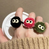 Mqtime Cute Cartoon Eye Plush Ball Ring 2024 Autumn Winter Fashion Design Korean Funny Fluffy Finger Ring Female Jewelry Wholesale