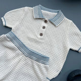 MQTIME  -  Boys Suit Spring and Summer New Children's Wear Korean Style Boys and Girls Temperament Lapel Knit T-shirt Shorts Two Sets