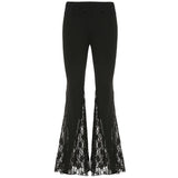 MQTIME  -  Women's 2025 Autumn Spring Fashion Streetwear Lady Casual Patchwork Lace Flare Pants Sexy Slim Mid-Waisted Wide Leg Pants