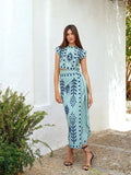 MQTIME  -  Spring Summer New Fashion Printed Women Skirt Set Simple Round Neck Female Sleeveless Two Piece Set Dress