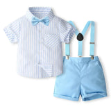 MQTIME  -  Summer Toddler Boy Clothing Korean Fashion Gentleman Stripe Cotton Short Sleeve Baby Tops+Shorts+Tie+Straps Children's Sets B013