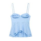  MQTIME  -  White Smocked Strappy Camisole Women's Sexy Sleeveless Ruffle Slim Bra Vest Solid Color Streetwear Y2k Women's Tops Camisole