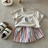 MQTIME  -  Boys Suit Spring and Summer New Children's Wear Korean Boy Baby Cute Cartoon Dog T-shirt Striped Shorts Two Sets