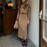 MQTIME  -  Elegance Knit 2 Piece-Set Women Turtleneck Pullover High Waist Skirt Sets Casual Commute Party Evening Female Outfits New