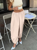 MQTIME  -  Casual Pink Oversized Bloomers Women Elastic Waist Hip Hop Wide Leg Pants Street Balloon Lace Up Jogger 2025 Summer New Casual