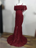  MQTIME  -  Ruffles Lace Maternity Dresses For Photo Shoot Shoulderless Fancy Pregnancy Dress Long Pregnant Women Maxi Gown Photography Prop
