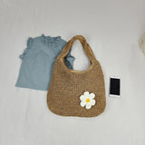 MQTIME  -  Women Knitted Shoulder Bag Fashion Tote Handbag Lightweight Handwoven Hobo Bag with Flower Decor Crochet Tote Bag Straw Hobo Bag