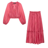 MQTIME  -  New Wrinkle Effect Short Top Wrinkle Effect Skirt Set Trendy Casual Outfit Comfortable Stretchy Fabric Fashionable Women