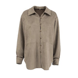 MQTIME  -  Vintage Brown Suede Shirt Fall-winter Small Loose Midi Cardigan Top Women