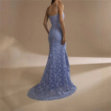 MQTIME  -  Party Dresses For Woman Sexy Halter Neck Backless Lace Fishtail Evening Dress Solid Color Sleeveless Slim Vestidos Elegant Robe