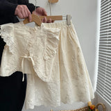 MQTIME  -  Spring Childrens Girls All-match Lace Sleeveless Cotton Embroidered Vest Short Skirts Two-piece Set Kids Toddler Princess Suit