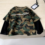 MQTIME  -  Boys T-shirt Spring and Summer New Childrens Clothing Korean Style Boys and Girls Casual Loose Camouflage Fake Two T-shirts