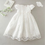 MQTIME  -  White Infant Dress for Baptism Baby Girls Lace Dresses with hat Kids Clothes Christening Birthday Outfits 3-24 Month