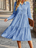 MQTIME  - Casual Plaid Shirt Dress Women Spring Autumn Long Sleeve Single Breasted Midi Dresses Female Loose Beach Holiday Dress Vestidos