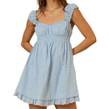 MQTIME  -  Women s Lace Trimmed Sleeveless Mini Dress with Sweetheart Neckline and Ruched Bust Detail - Flirty Summer Babydoll Dress with