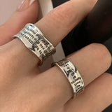 MQTIME -  Letter Wide Ring Women's Vintage Fashion Hip Hop Silver Color Open Index Finger Ring Fashion Jewelry