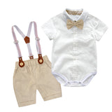 MQTIME  -  Baby Boy Clothes Summer Gentleman Birthday Suits Newborn Party Dress Soft Cotton Solid Rmper + Belt Pants Infant Toddler Set