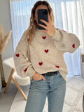  MQTIME  -  Hot Seller Fall Winter Festival Heart Pattern Sweater Long Sleeve Pullover Round Neck Top Sweater Warm Versatile Women Clothing