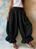 MQTIME  -  New Women Summer Casual Lantern Pants Fashion Falbala Ruffle Hem Elastic Waist Cotton Linen Blend Loose Fit Ladies Trousers