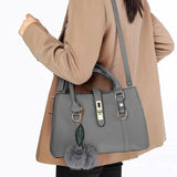 MQTIME  -  Women Fashion Hairball Shopper Totes Solid Color PU Leather Large Capacity Handbag Ladies Luxury Designer Crossbody Shoulder Bag