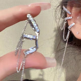 Mqtime Dazzling Zircon Tassel Ear Cuff No-piercing Earring Fashion Design Luxury Female Irregular Geometric Clip Earrings Jewelry
