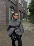 MQTIME  -  Solid Stand Collar Cape Coats Women Casual Batwing Sleeves Button Front Belted Waist Loose Poncho Outerwear Lady Daily Wear New