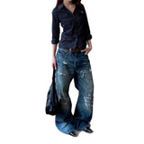 MQTIME  -   Unsiex Jeans New American Vintage Washed Denim Jeans Ripped Edge Patched Whiskering Straight Loose Fit For Men Women