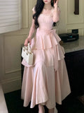MQTIME  -  Korean Style Square Collar Long Dress Women Princess Style Sweet Elegant Fairy Dress Female Fashion Summer Casual Party Dress