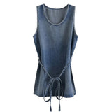 MQTIME  -  2024 Summer New Product Women's Fashion Slim Fit Round Neck Pullover Waist Belt Sleeveless Denim Tank Top