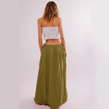 MQTIME  -  Boho Skirts Low Waist Holiday Style Bud Skirts Femme Solid Color Lace-up Bow Maxi Skirts Women Vacation Bottoms