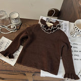  MQTIME  -  Toddler Girls Sweater Ruffle Collar Contrast Kids Baby Girls Knitwear New Winter Bell Sleeve Infant Baby Girls Pullovers