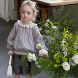 MQTIME  -  Children's Two-Piece Set Baby Toddler Girl Elastic Fluffy Tutu Skirts Kid Lace Spring Doll Collar Pullover Tops Shirt Blouse