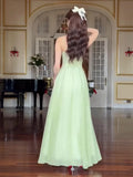 MQTIME  -  Sexy Spaghetti Strap Square Neck Ruffles Design Long Dress Women Matcha Sleeveless A-line Dresses Elegant Evening Party Gowns