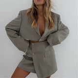 MQTIME  -  New Fashion Women Elegant Cottagecore Blazers Solid Colors Single Button Long Sleeve Short Blazers Sexy Mini Skirts Indie