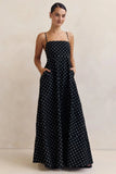 MQTIME  -  Women's Summer Slip Dress Dot Print Sleeveless Spaghetti Strap Backless Long A Line Dress with Pockets
