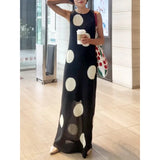  MQTIME  -  Autumn Women's Elegant Knitted Polka Dot Printed Midi Dress Round Neck Sleeveless Slim Fit Women's Casual Retro Long Vest Dress