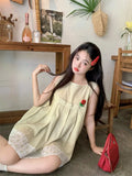 MQTIME  -  Korean Style Sweet Female College Students Dress Fashion Floral Patchwork Yellow Plaid Sundress Sleeveless Women's Tank Dresses