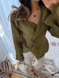  MQTIME  -  Spring/Summer New Lace Solid Color Irregular Versatile Casual Long Sleeve Shirt for Women