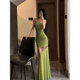 MQTIME  -  Summer Fashion New Women's Vacation Style Suspender Design Sense Spicy Girl Dress Slim Fit Hollow Fish Tail Long Skirt