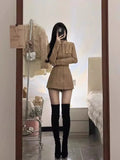 MQTIME  -  Suede Suit, Women's Autumn and Winter Waist Slim Fit, Hot Girl High-end Stand-up Collar Jacket, Thin Shorts Two-piece Set
