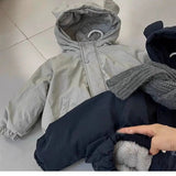 MQTIME  -  New Winter Toddler Girls Parkas Hooded Solid Color Thicken Warm Kids Girls Jacket Windproof Infant Baby Boys Outerwear Coat