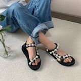 MQTIME  -  Pearl Sandals Women Flat Sandals Size 43 Summer Platforms Shoes Sandalias De Mujer Dropshipping